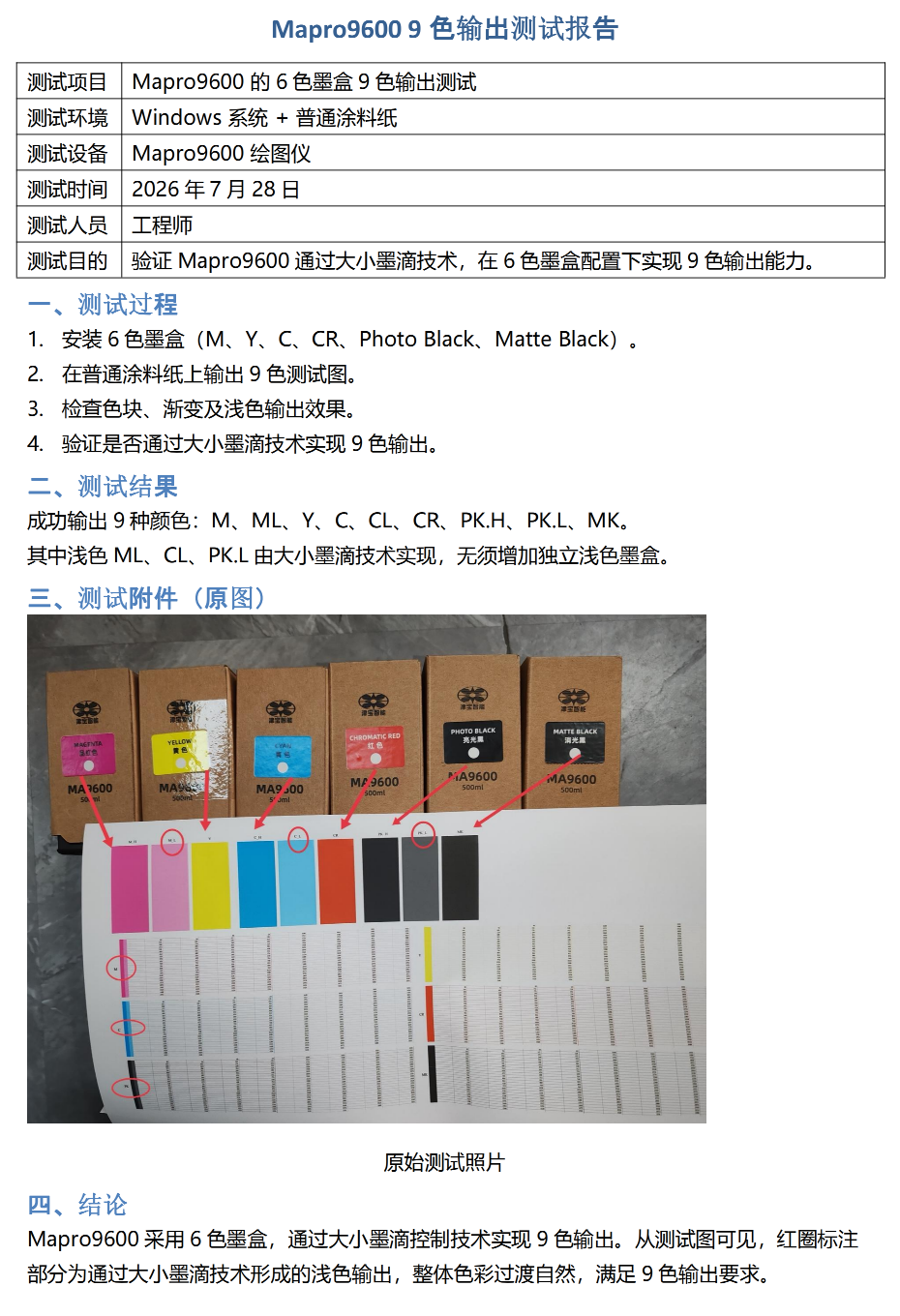 MAPRO 9600 九色输出测试报告原始图片